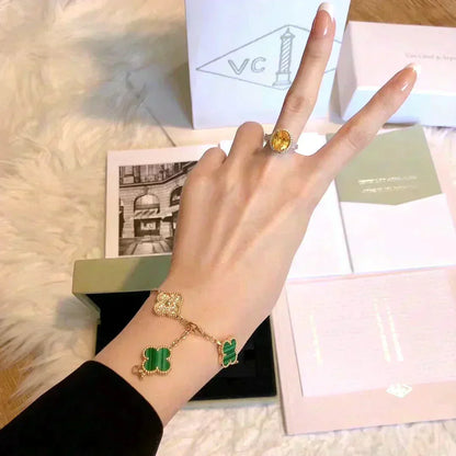 [Angela Jewellery]CLOVER  5 MOTIF MALACHITE DIAMOND BRACELET