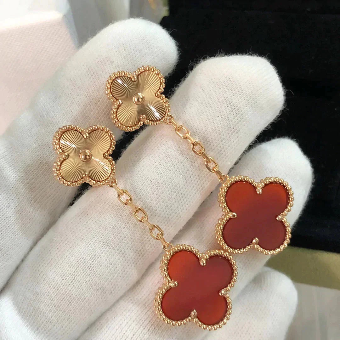 [Angela Jewellery]CLOVER 2 MOTIF  LASER CARNELIAN EARRINGS