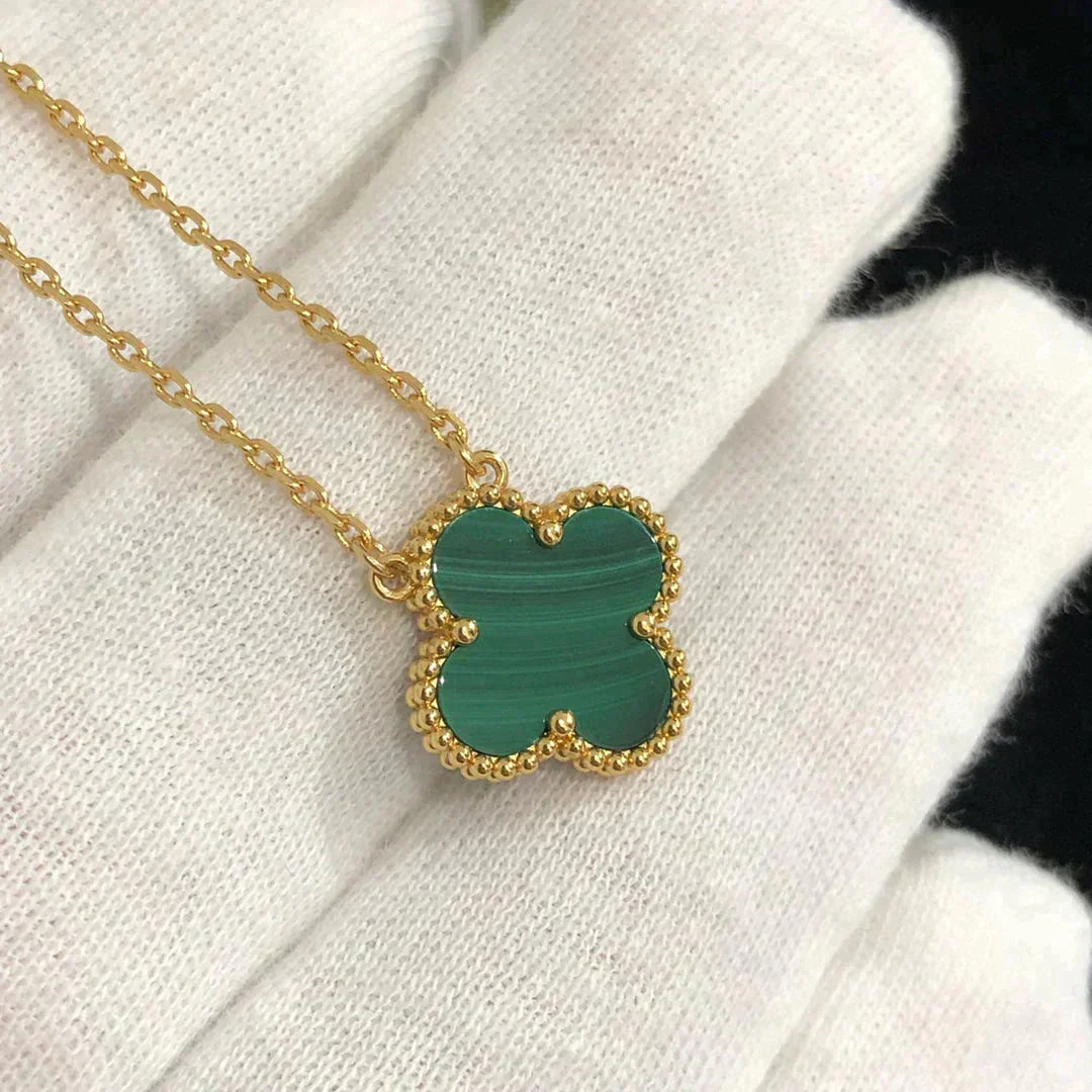 [Angela Jewellery]CLOVER 15MM MALACHITE SINGLE FLOWER  NECKLACE