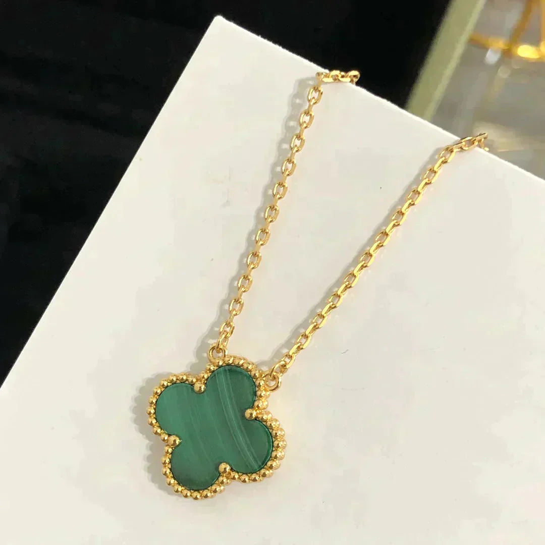 [Angela Jewellery]CLOVER 15MM MALACHITE SINGLE FLOWER  NECKLACE