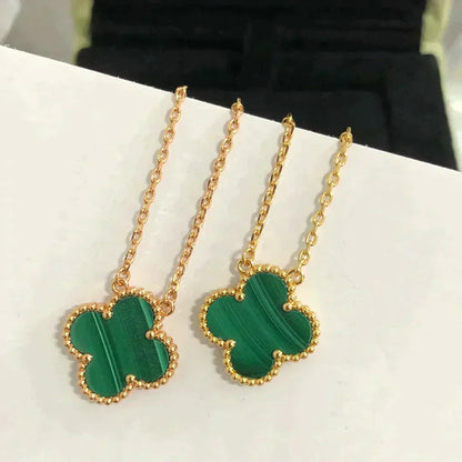 [Angela Jewellery]CLOVER 15MM MALACHITE SINGLE FLOWER  NECKLACE