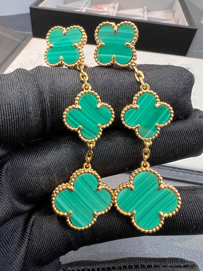 [Angela Jewellery]CLOVER MALACHITE 3 MOTIFS GOLD