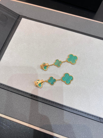 [Angela Jewellery]CLOVER MALACHITE 3 MOTIFS GOLD