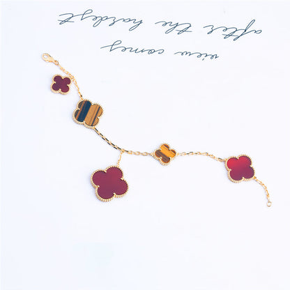 [Angela Jewellery]CLOVER BRACELET 5 MOTIFS CARNELIAN TIGER EYE