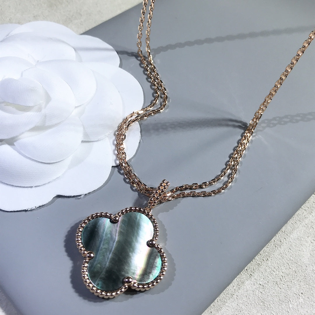 [Angela Jewellery]CLOVER 25MM GOLD DARK MOP BIG CLOVER NECKLACE