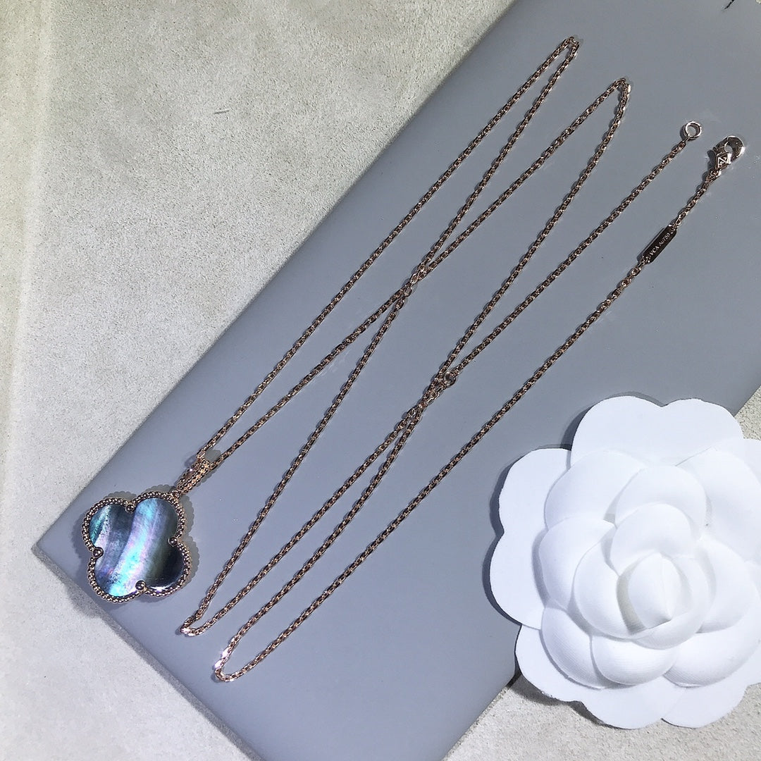 [Angela Jewellery]CLOVER 25MM GOLD DARK MOP BIG CLOVER NECKLACE