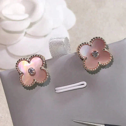 [Angela Jewellery]CLOVER MEDIUM 1 MOTIFS  PINK MOP DIAMOND EARRINGS