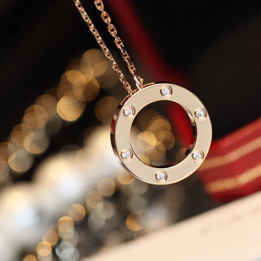 [Angela Jewellery]LOVE NECKLACE 16MM 6 DIAMONDS PINK GOLD