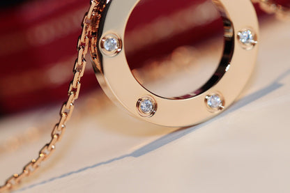 [Angela Jewellery]LOVE NECKLACE 16MM 6 DIAMONDS PINK GOLD