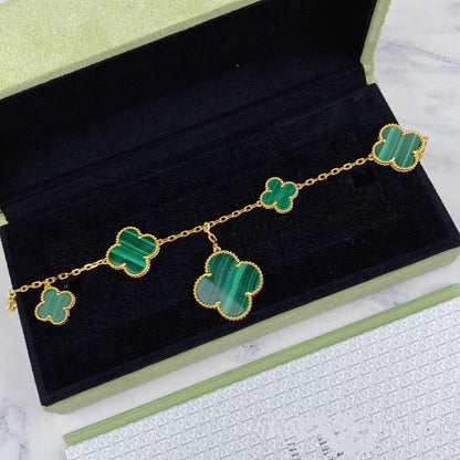 [Angela Jewellery]MAGIC CLOVER MALACHITE GOLD BRACELET 5 MOTIFS