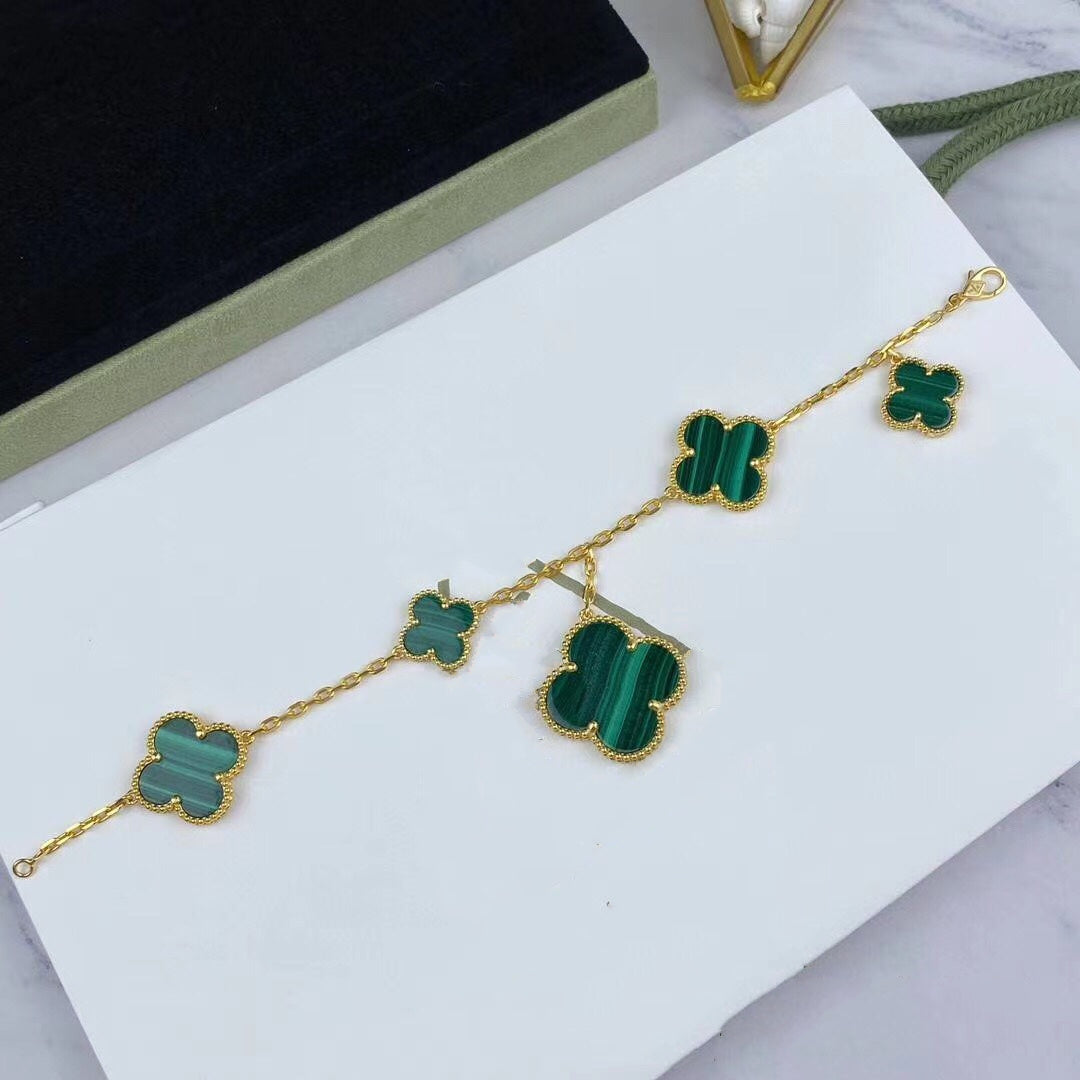 [Angela Jewellery]MAGIC CLOVER MALACHITE GOLD BRACELET 5 MOTIFS