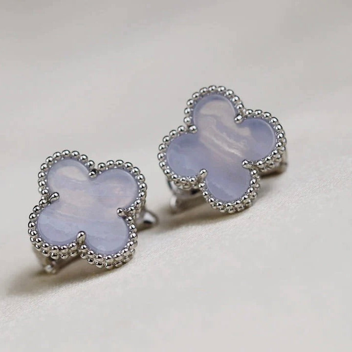 [Angela Jewellery]CLOVER MEDIUM 1 MOTIFS  WHITE MOP EARRINGS SILVER