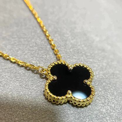 [Angela Jewellery]CLOVER 15MM BLACK ONYX SINGLE FLOWER NECKLACE