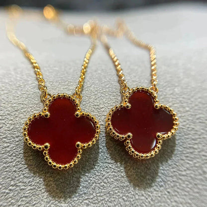 [Angela Jewellery]CLOVER 15MM CARNELIAN SINGLE FLOWER NECKLACE