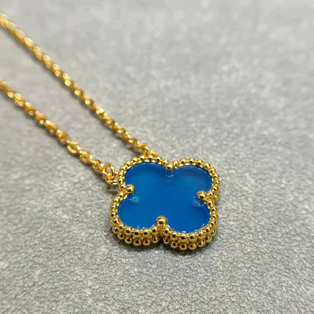 [Angela Jewellery]CLOVER 15MM BLUE AGATE NECKLACE
