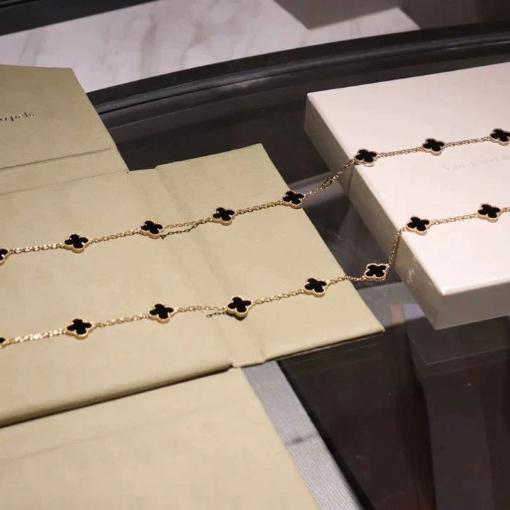 [Angela Jewellery]CLOVER 20 MOTIFS ONYX NECKLACE