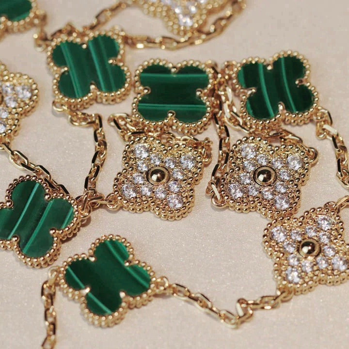[Angela Jewellery]CLOVER 20 MOTIFS MALACHITE DIAMOND NECKLACE