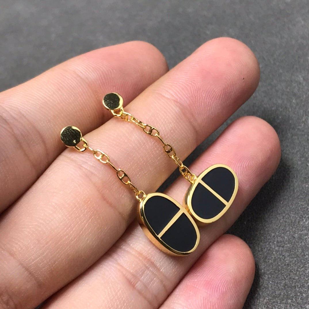 [Angela Jewellery]CHAINE VERSO BLACK CERAMIC SILVER EARRINGS