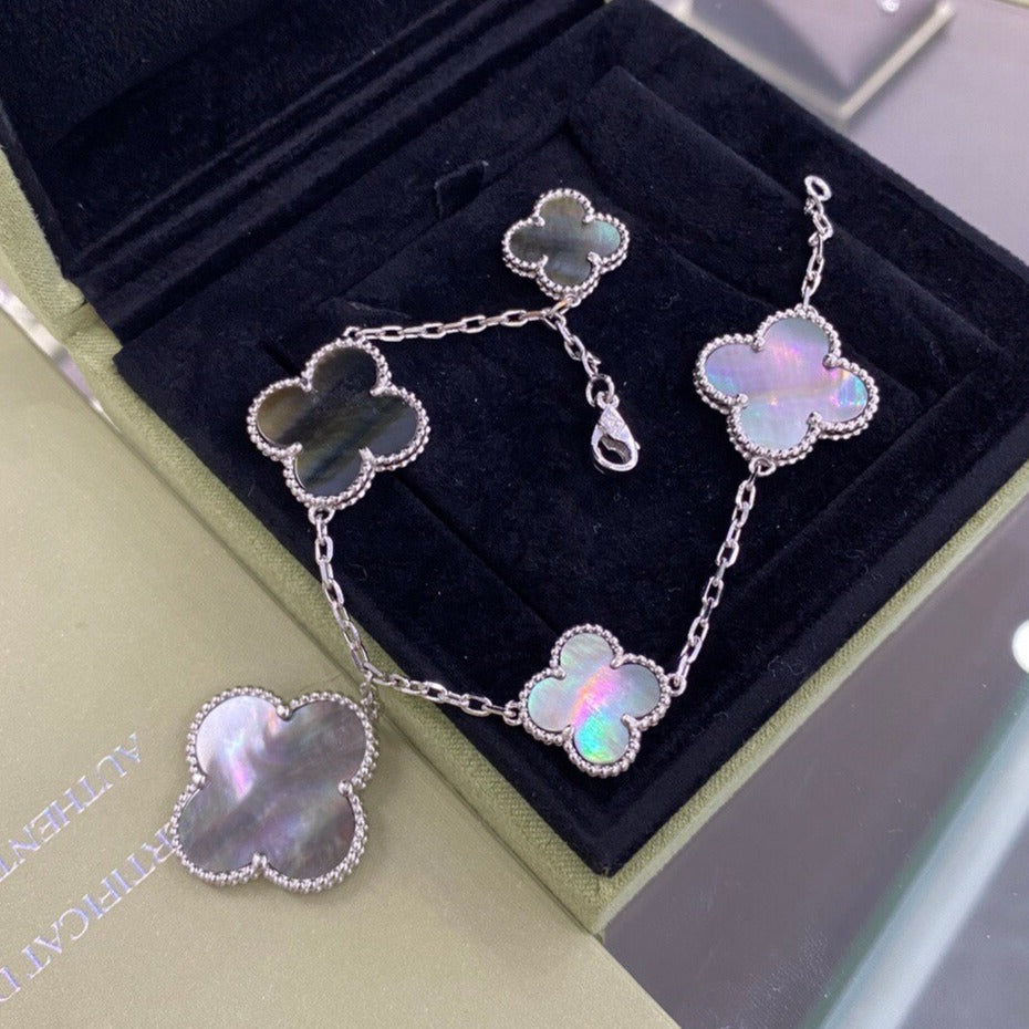 [Angela Jewellery]CLOVER 5 MOTIFS SIVLER DARK MOP BRACELET