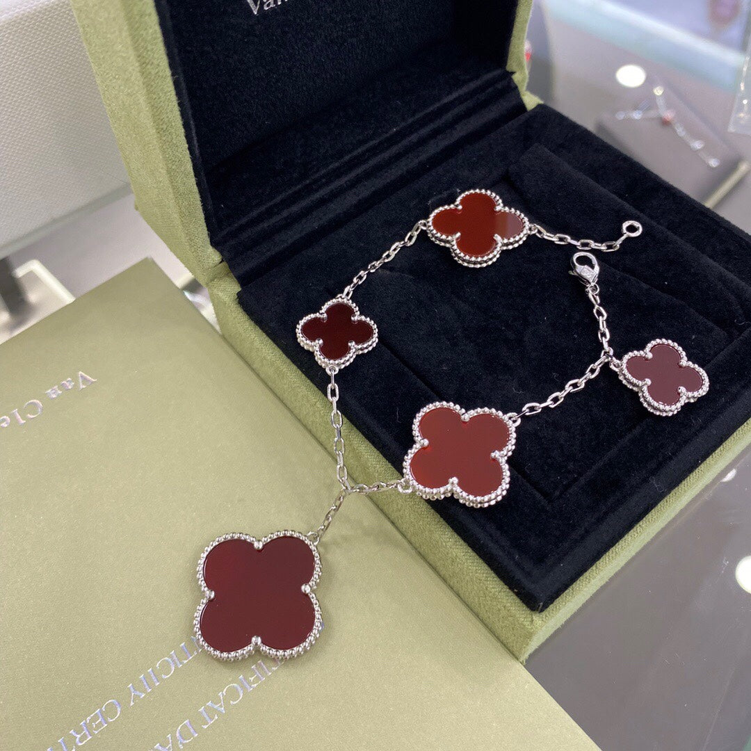 [Angela Jewellery]CLOVER 5 MOTIFS SIVLER CARNELIAN BRACELET