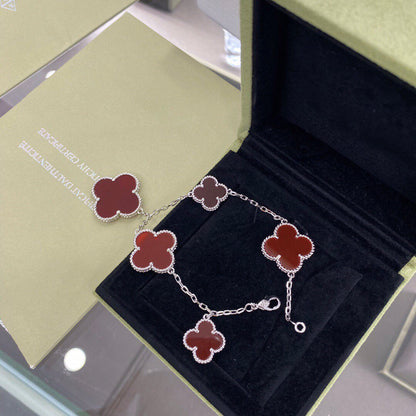 [Angela Jewellery]CLOVER 5 MOTIFS SIVLER CARNELIAN BRACELET