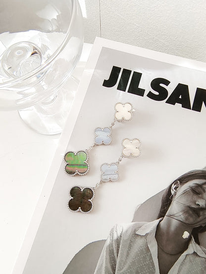 [Angela Jewellery]CLOVER 3 MOTIFS CHALCEDONY DARK MOP SILVER EARRINGS