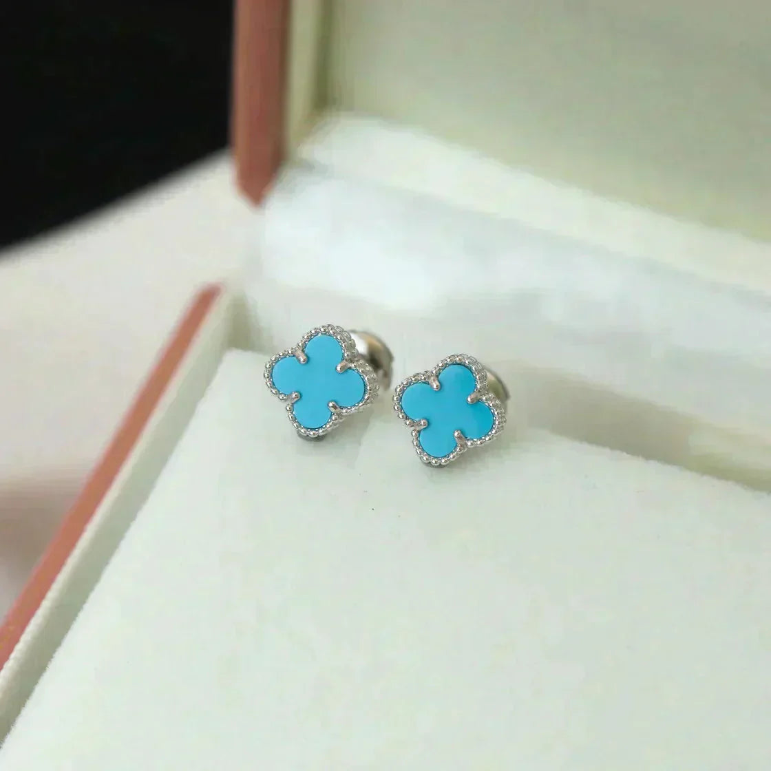[Angela Jewellery]CLOVER MINI 9.5MM ONYX STUD EARRINGS SILVER