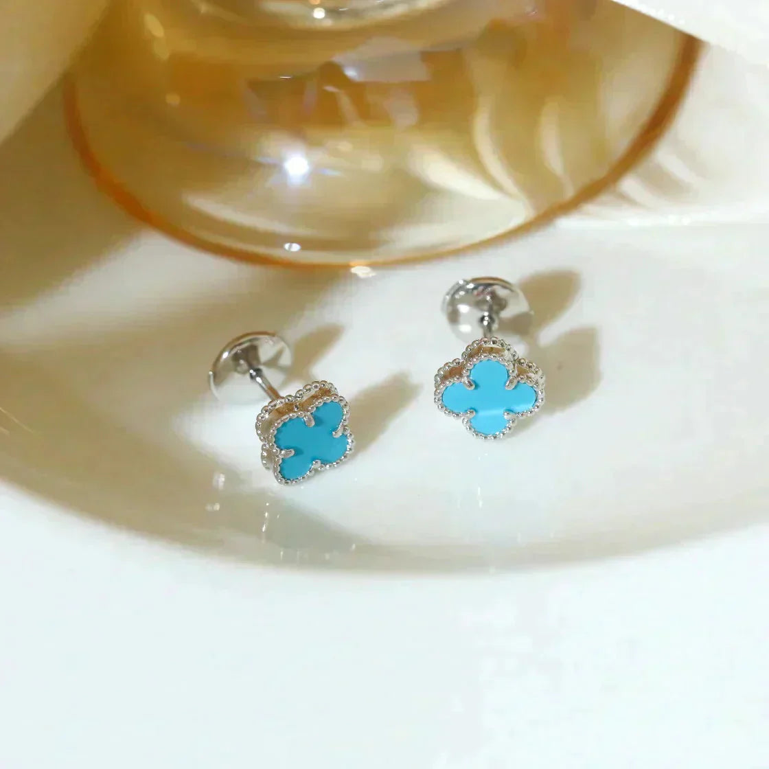 [Angela Jewellery]CLOVER MINI 9.5MM ONYX STUD EARRINGS SILVER