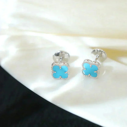 [Angela Jewellery]CLOVER MINI 9.5MM ONYX STUD EARRINGS SILVER
