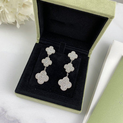 [Angela Jewellery]CLOVER 3 MOTIF DIAMOND SILVER DROP EARRINGS