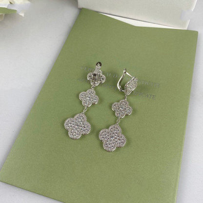 [Angela Jewellery]CLOVER 3 MOTIF DIAMOND SILVER DROP EARRINGS