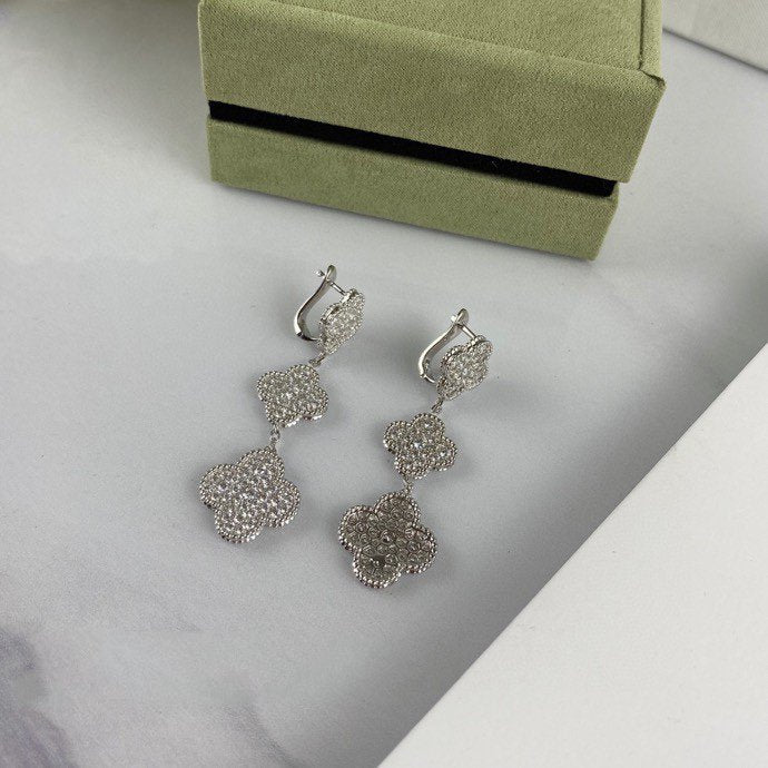 [Angela Jewellery]CLOVER 3 MOTIF DIAMOND SILVER DROP EARRINGS