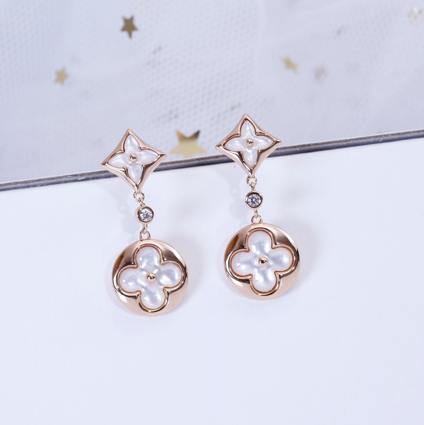 [Angela Jewellery]STAR AND SUN PINK GOLD MOP DROP EARRINGS