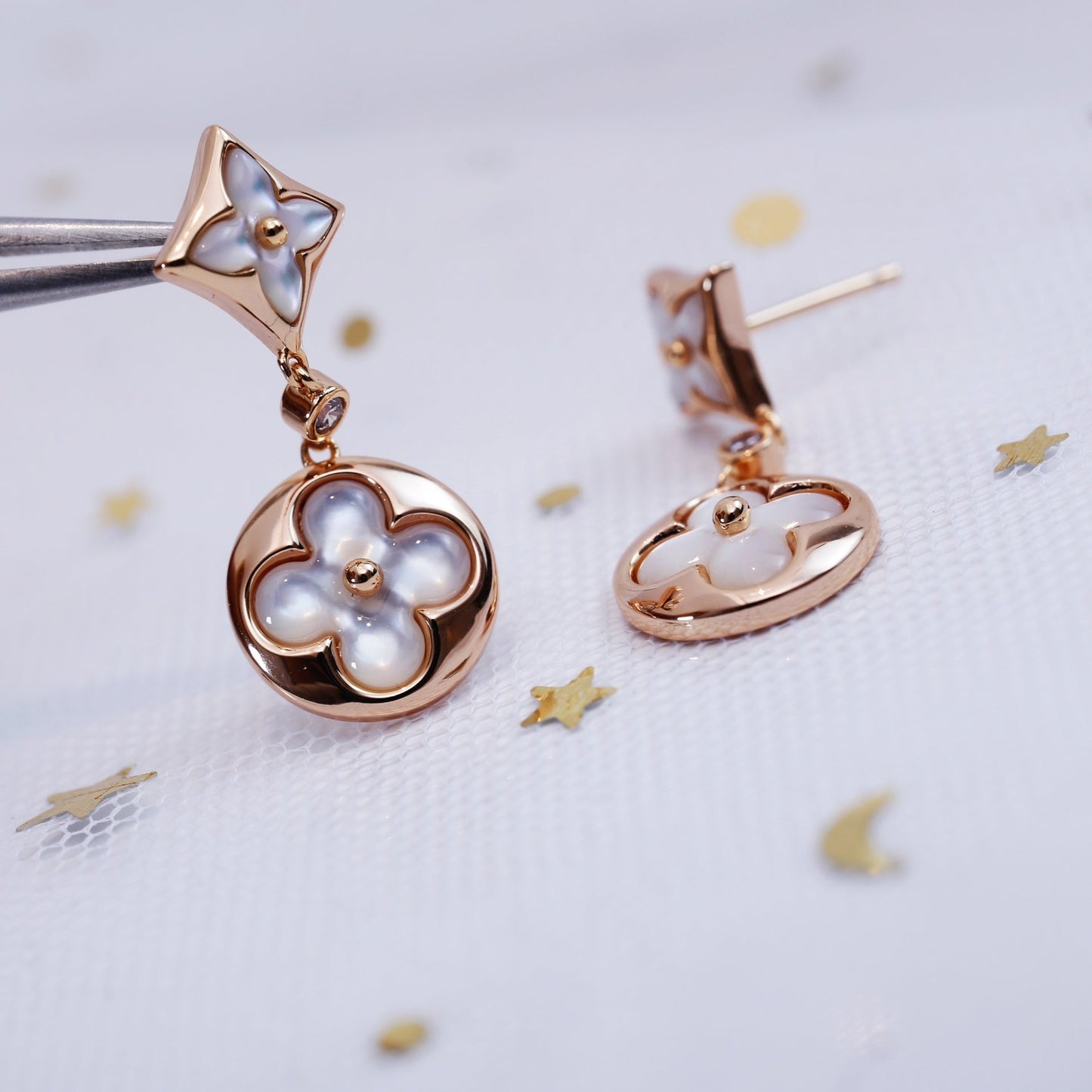 [Angela Jewellery]STAR AND SUN PINK GOLD MOP DROP EARRINGS