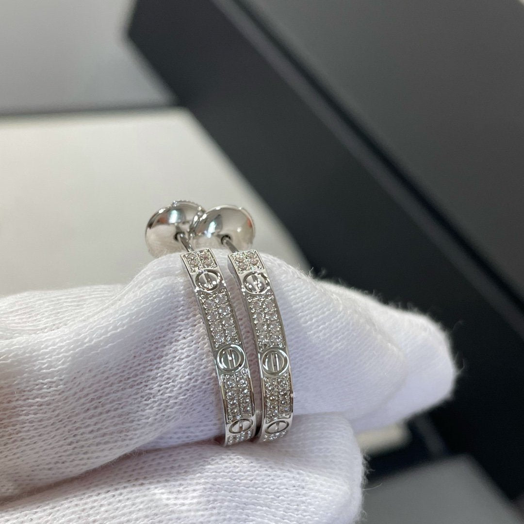 [Angela Jewellery]LOVE DIAMOND SILVER HOOP EARRINGS
