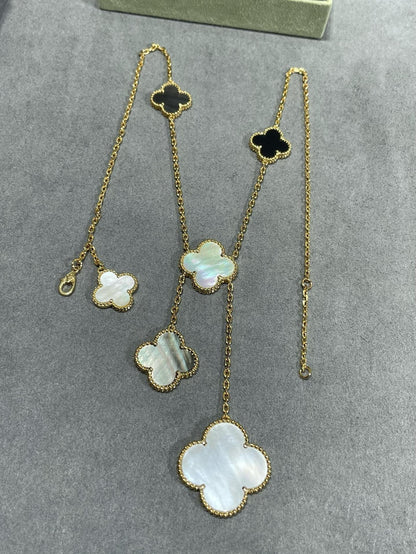 [Angela Jewellery]CLOVER 6 MOTIF MOP ONYX GOLD NECKLACE
