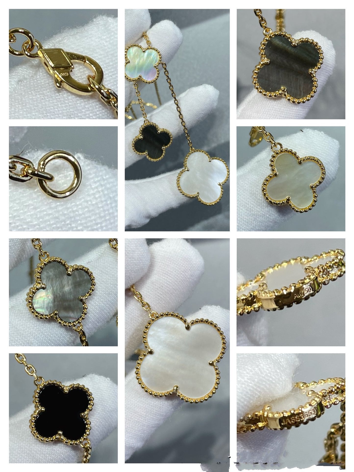 [Angela Jewellery]CLOVER 6 MOTIF MOP ONYX GOLD NECKLACE