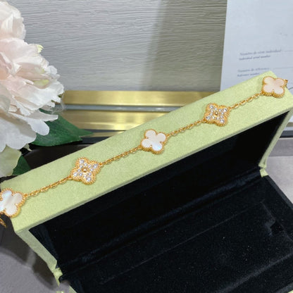 [Angela Jewellery]CLOVER 5 MOTIF DIAMOND PINK MOP PINK GOLD BRACELET