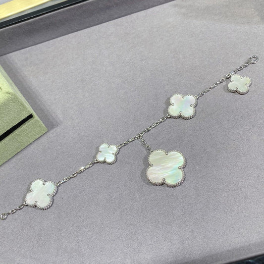 [Angela Jewellery]CLOVER 5 MOTIF WHITE MOP SILVER BRACELET