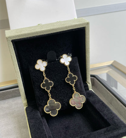 [Angela Jewellery]CLOVER 3 MOTIF MOP ONYX DARK MOP PINK GOLD EARRINGS