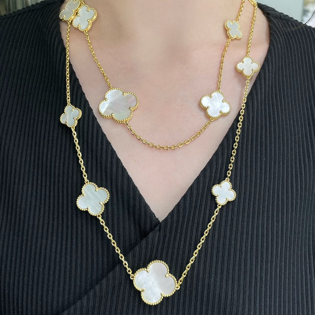 [Angela Jewellery]CLOVER 16 MOTIF WHITE MOP GOLD NECKLACE