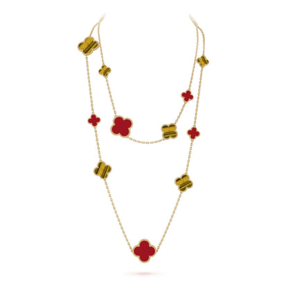 [Angela Jewellery]CLOVER 16 MOTIF CARNELIAN TIGER EYE ROSE GOLD NECKLACE