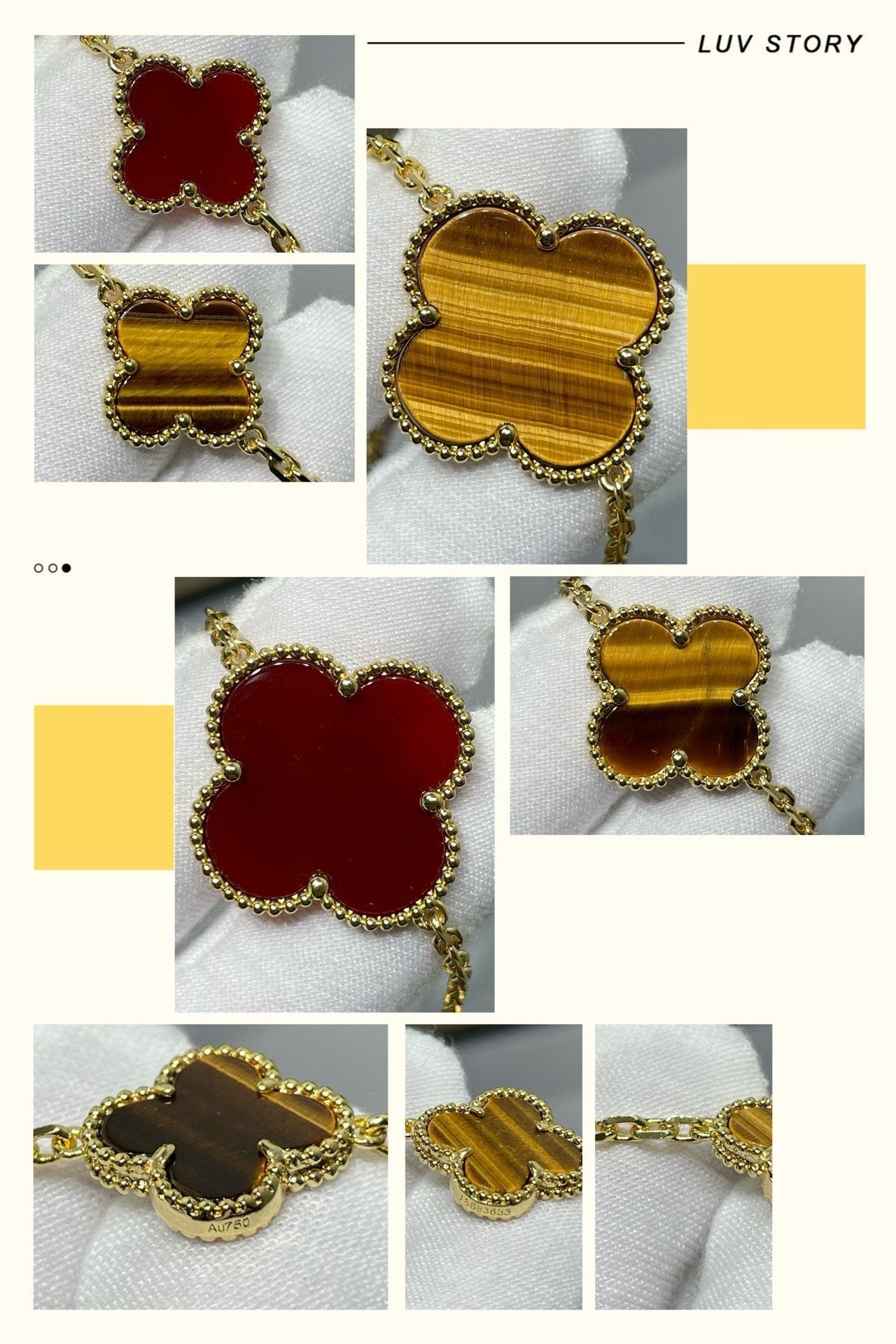 [Angela Jewellery]CLOVER 16 MOTIF CARNELIAN TIGER EYE ROSE GOLD NECKLACE