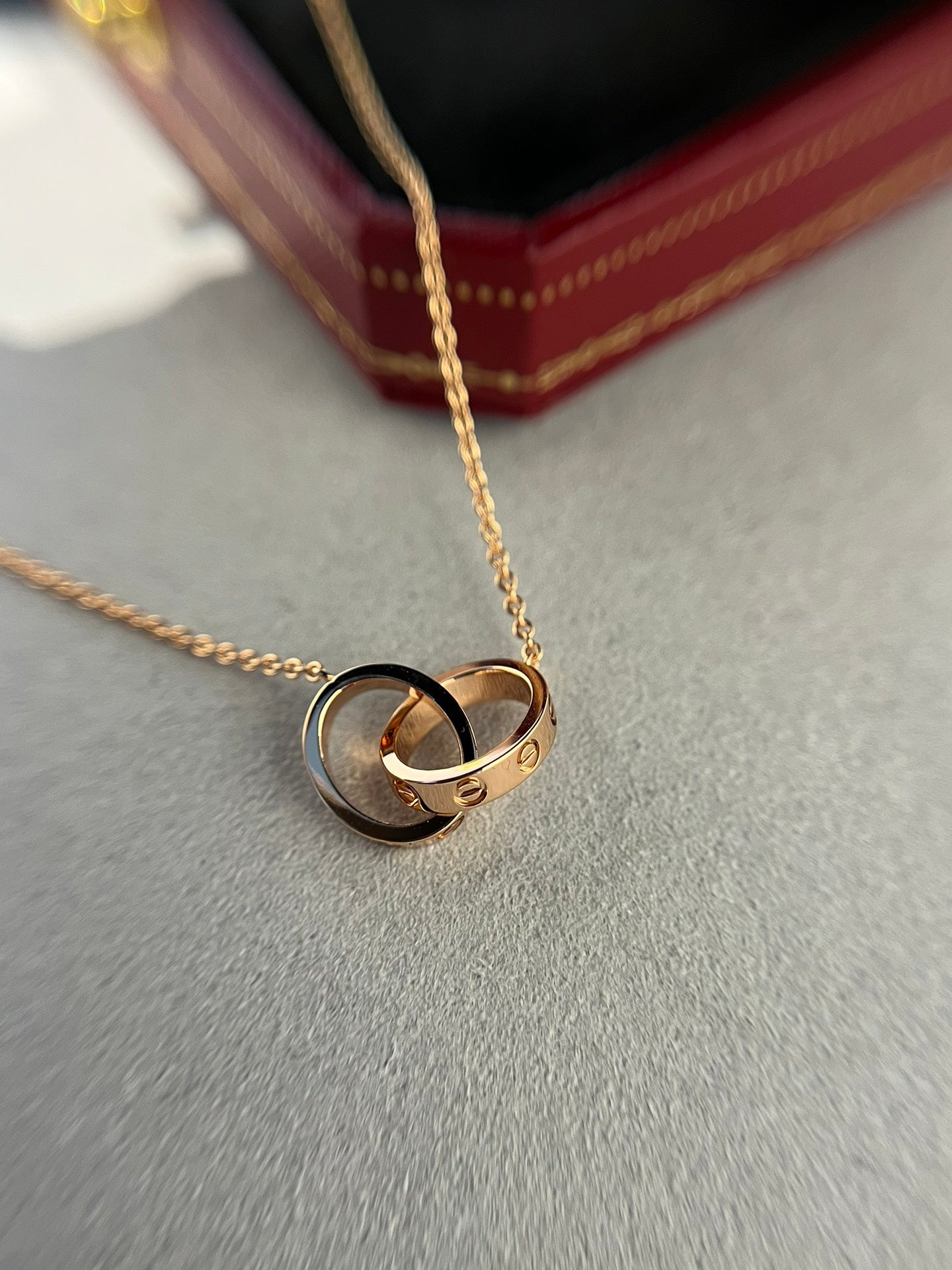 [Angela Jewellery]LOVE NECKLACE DOUBLE RING PINK GOLD
