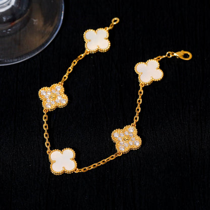 [Angela Jewellery]CLOVER BRACELET 5 MOTIF WHITE MOP DIAMOND