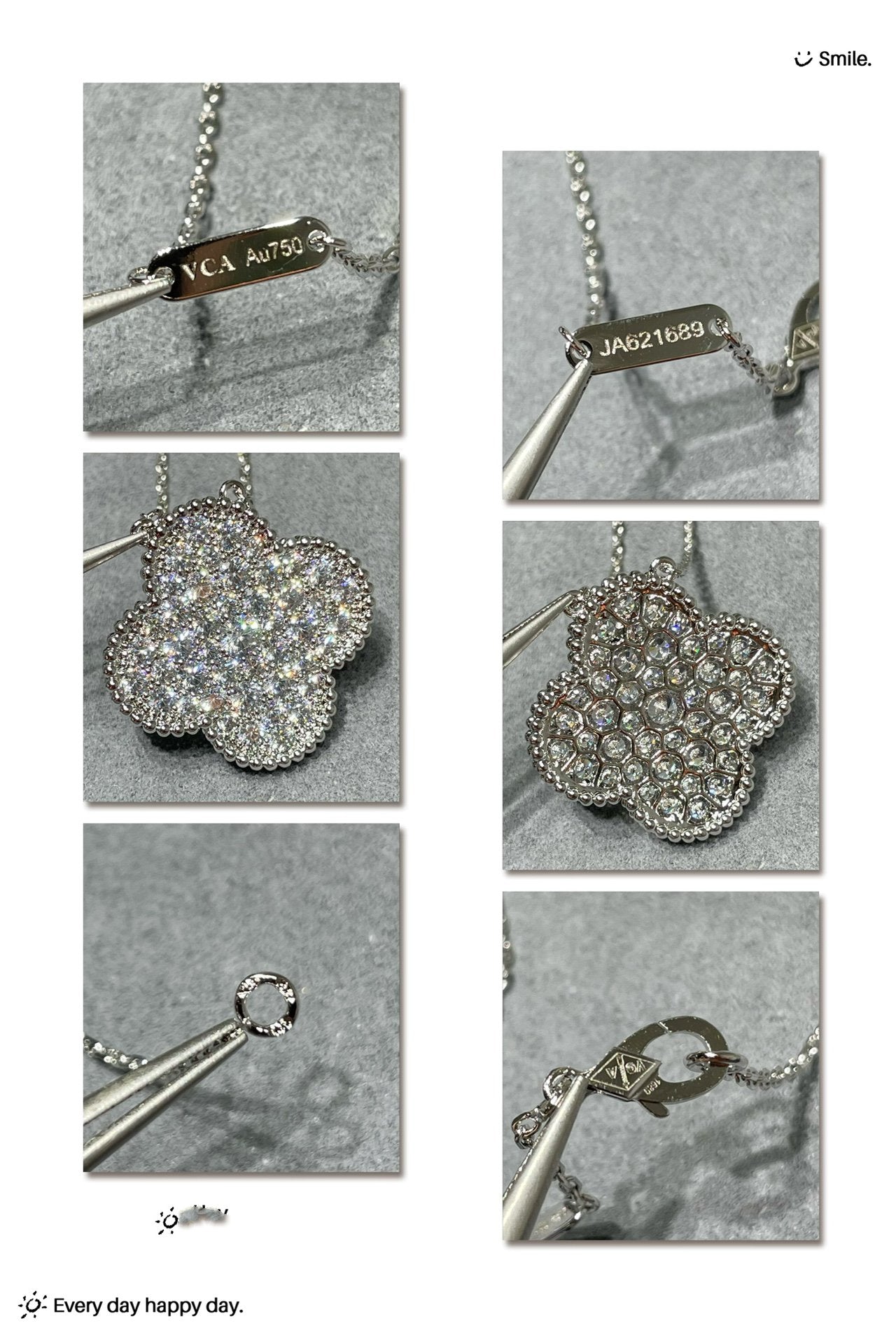[Angela Jewellery]CLOVER 25MM LARGE PENDANT DIAMOND PAVED SILVER NECKLACE