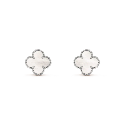 [Angela Jewellery]CLOVER MEDIUM 1 MOTIFS  WHITE MOP EARRINGS SILVER