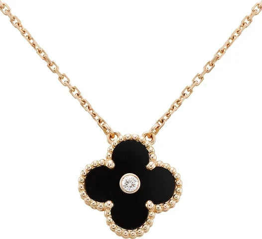 [Angela Jewellery]CLOVER 15MM DIAMOND ONYX NECKLACE