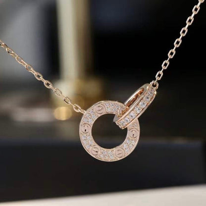 [Angela Jewellery]LOVE 7.6MM NECKLACE ROSE GOLD AND SILVER  FULL DIAMOND