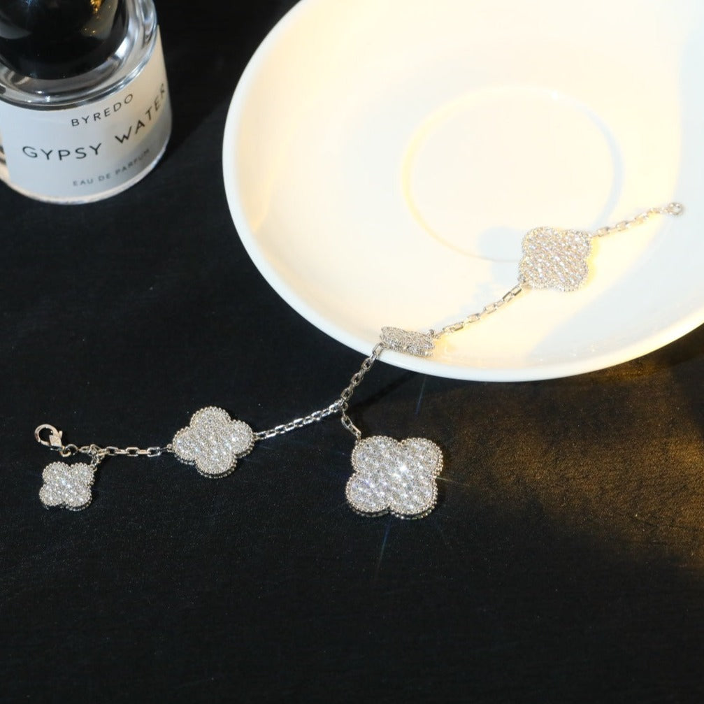 [Angela Jewellery]CLOVER BRACELET 5 MOTIF SILVER DIAMOND PAVED